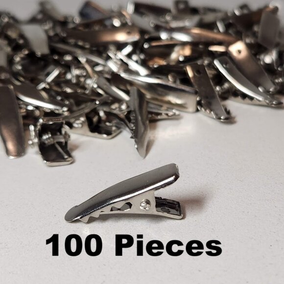 100 Silver Metal Small Prong Alligator Hair Clips 24mm with Teeth Bow Crafting - Picture 1 of 8
